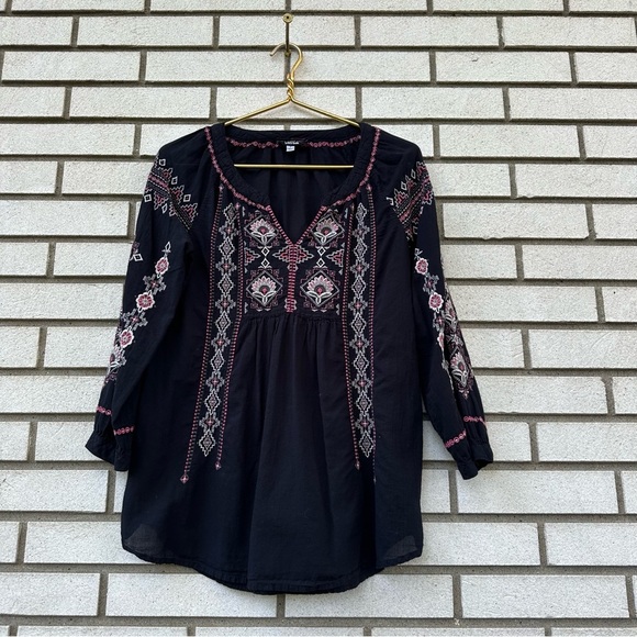 Johnny Was Tatum Embroidered Peasant Blouse Top Black Boho - Picture 1 of 12